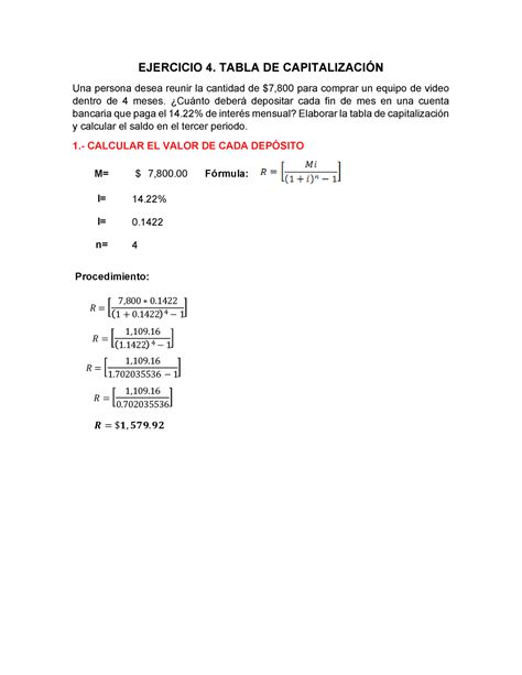 Ejercicio Tabla De Capitalizaci N Ejercicio Tabla De