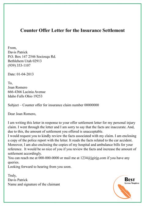 Settlement Counter Offer Letter Sample Hot Sex Picture