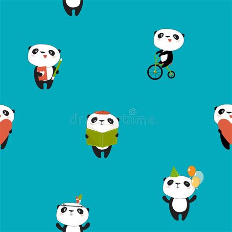 Cartoon Pandas Are Sitting On The Rainbow Stock Vector Illustration