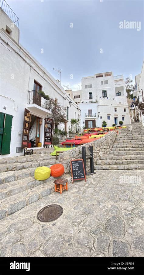 Ibiza Old Town Street Scene portrait Stock Photo - Alamy