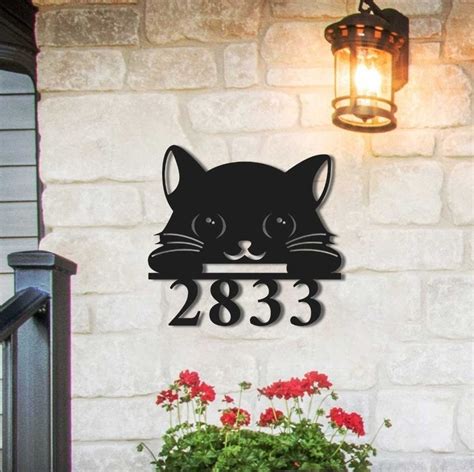 Dinozozo Cat Welcome Address Sign House Number Plaque Custom Metal