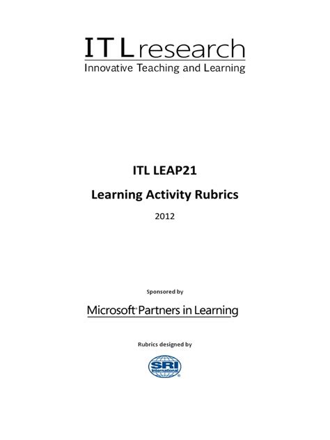 Itl Leap21 Learning Activity Rubrics 2012 Pdf Pdf Educational Technology Rubric Academic