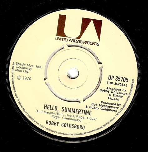 Bobby Goldsboro Hello Summertime Vinyl Record 7 Inch United Artists 1974