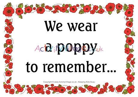 Printable We Wear A Poppy To Remember Poster Framed With Poppies