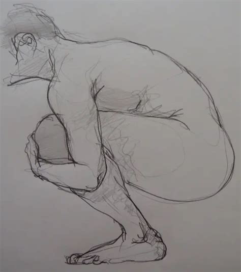 ORIGINAL PENCIL DRAWING Of A Crouching Man Male Nude Sketch Of A Man