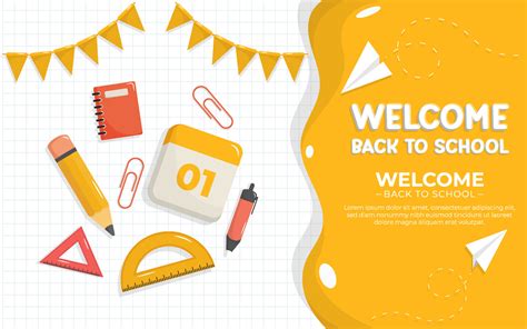 Welcome Back To School Landscape Banner With School Supplies Elements 11571543 Vector Art at ...