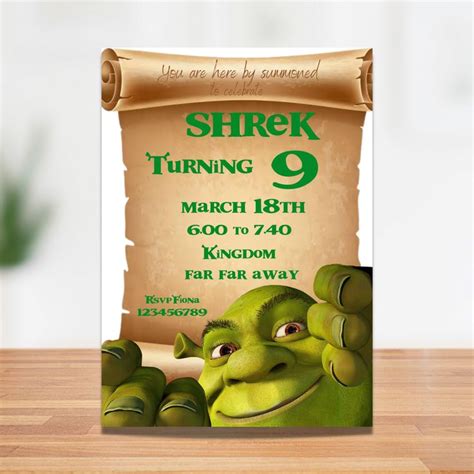 Shrek Birthday Invitation Digital Print Invitation Shrek The Ogre