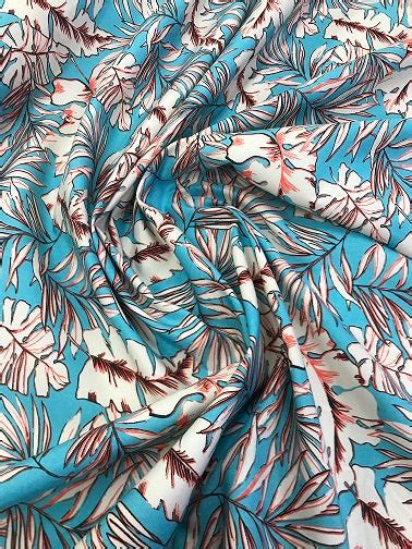 100 Polyester Peachskin Aqua Leaves Mandors