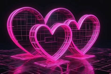 Premium Photo | Neon Geometry Bliss 3D Hearts and Cyberpunk Grids in ...