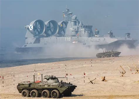 Zubr military hovercraft landing in Kaliningrad during Russian war ...