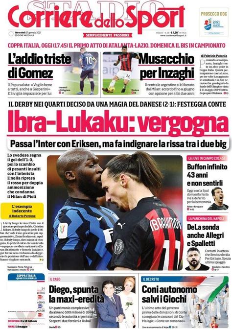 Corriere Dello Sport La Prima Pagina Del 27 Gennaio