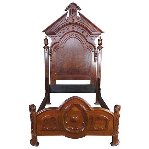 Monumental Antique Victorian Carved Walnut Highback Full Bed Lincoln