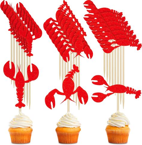 Amazon Sumind 48 Pack Crawfish Cupcake Toppers Red Glitter Lobster