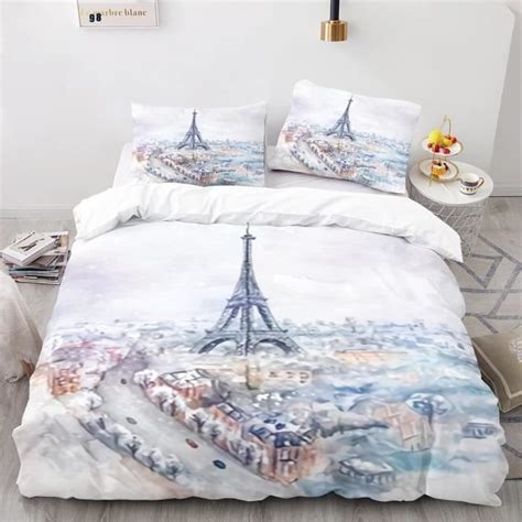 Housse De Couette Tour Eiffel 140X200 Cm 1 Personne 3 Pièces Ultra Doux