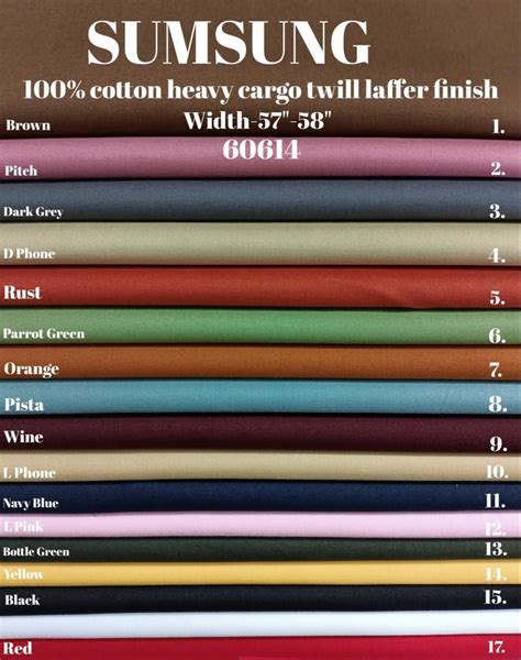 SumSung 100 Cotton Heavy Cargo Twill Laffer Finish Plain Solids At