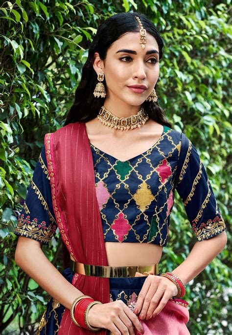 Silk Circular Lehenga Choli In Navy Blue Colour