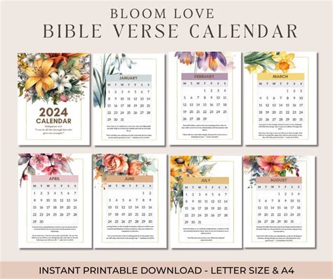 2024 Wall Calendar 2024 Scripture Calendar Bible Verse Calendar 2024