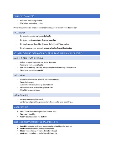 Financiele Analyse Samenvatting Bedrijfseconomie Financiele Analyse