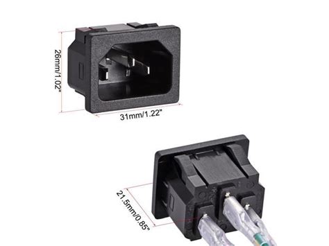 C14 Panel Mount Plug Adapter Ac 250v 10a 3 Pins Iec Inlet Module Plug Power Connector Socket