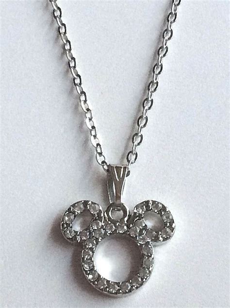 Silver Crystal Mickey Mouse Ears Necklace 19 Walt Disney Disneyana