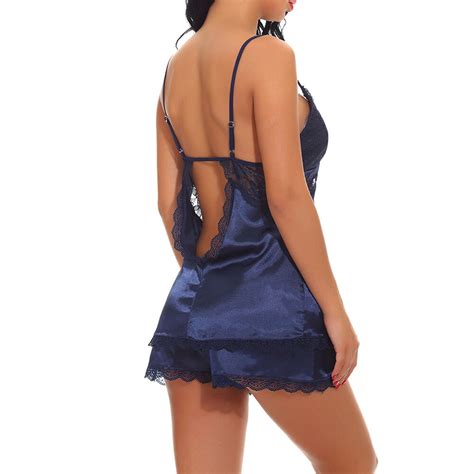 Women Sexy Lace Satin Lingerie Nightwear Camisole Sleepwear Dress