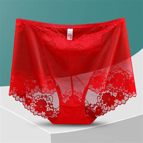 Cheap Plus Size Lace Panties High Waist Women Pants Sexy Hollow Flowers Lingerie Female Mesh