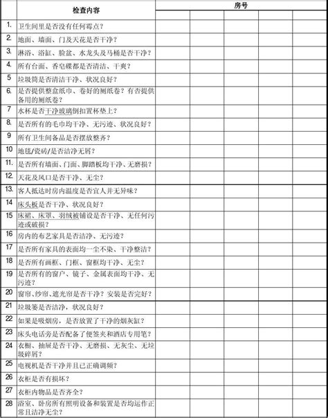 客房检查表word文档在线阅读与下载免费文档