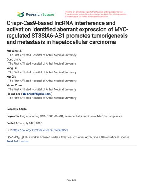 Pdf Crispr Cas Based Lncrna Interference And Activation Identified