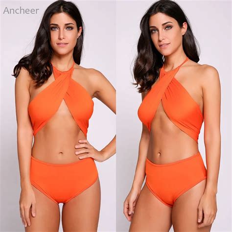 Brand New Bikini Swimsuit 2017 Women Sexy Solid Halter Backless Cross