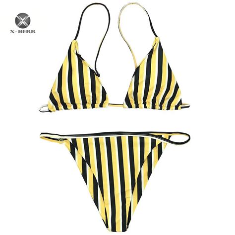 Aliexpress Buy X Herr Yellow Stripe Women Bikini Set Triangle Cup