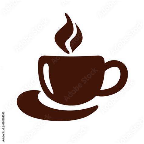 Stylized Image Of A Cup Of Coffee With Steam And Saucer Sign Template