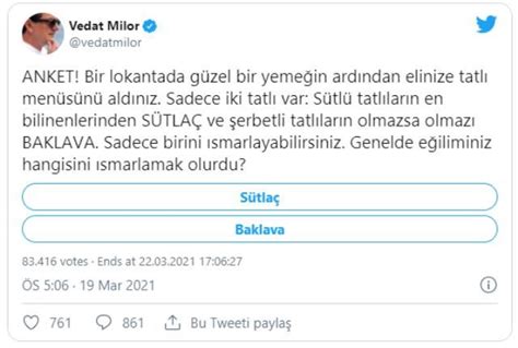 Vedat Milor Dan Sosyal Medyay Ikiye B Len Anket T Rkiye Gazetesi