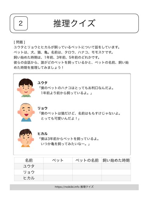 【推理クイズ】脳トレクイズプリント無料ダウンロード可能！ Noikiiki