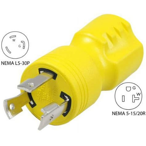 Conntek 30126 Locking Adapter With 30 Amp 125 Volt Male Plug To 1520 Amp Straight Blade Female