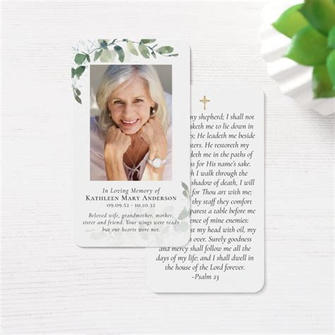 Laminated Eucalyptus Photo Memorial Prayer Card