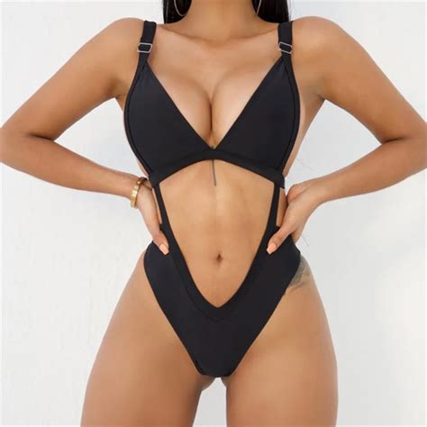 2018 Women Bandage Black Swimwear One Piece Swimsuit Tummy Cut Out