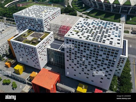 --File--Aerial view of the QR-look buildings of Foshan Science Museum in Foshan city, south ...