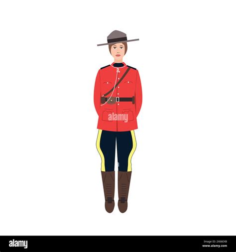 Canadian Female Policewoman In Traditional Uniform Scarlet Tunic And Breeches Cartoon Vector