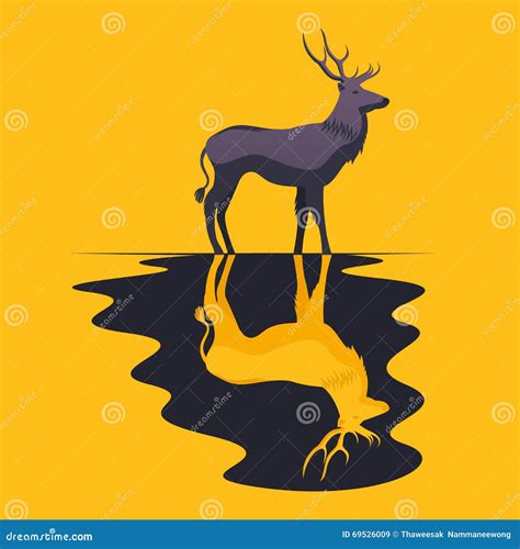 Deer with Shadow and Reflection Stock Vector - Illustration of forest, silhouette: 69526009