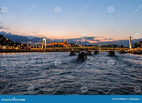 Evening View of the Danube River, Bridges, Sights of Budapest. Hungary ...