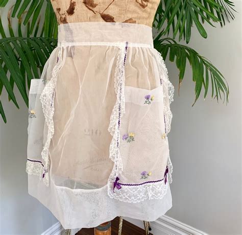 Sheer White Apron Vintage White Chiffon Apron Violet Floral Etsy Ireland