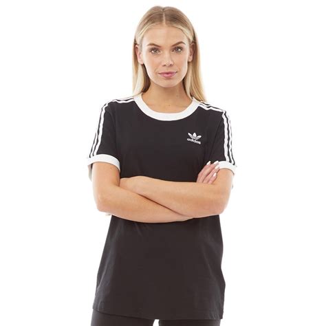 Adidas Originals Damen 3 Stripes T Shirt Schwarz