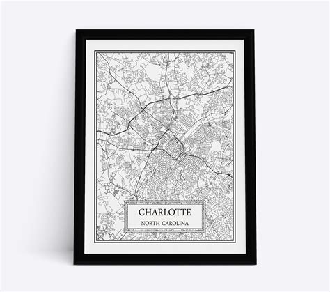 Charlotte City Map Detailed Charlotte Map Charlotte Wall Art - Etsy