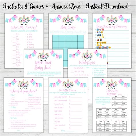 Unicorn Baby Shower Game Set Baby Shower 8 Game Bundle - Etsy