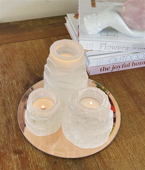 Selenite Tower Candle Holders Crystal Empire Australia