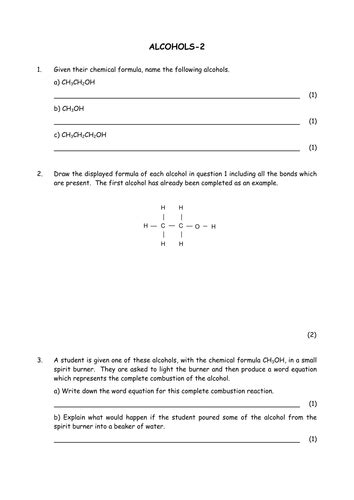 Chemistry: Naming alcohols | Teaching Resources