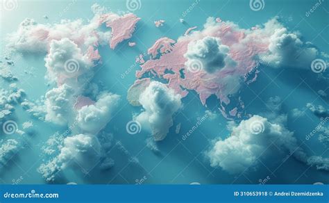 Clouds with World Map Shapes Stock Illustration - Illustration of ...