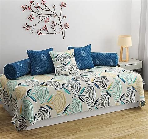 Trance Home Linen 200TC Diwan Set Cotton 6 Pc Deewan Printed Bedsheet