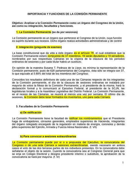 Funciones De La Comision Permanente Importancia Y Funciones De La