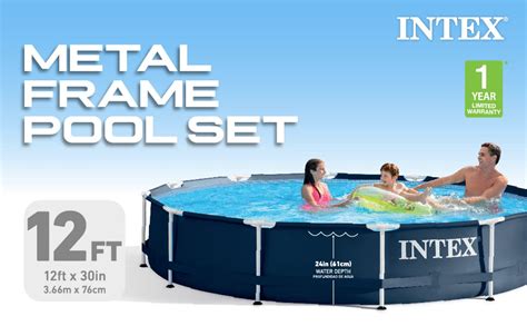 Intex Metal Frame 12 X 30 Round Above Ground Outdoor Swimming Pool With Pump Amazonca